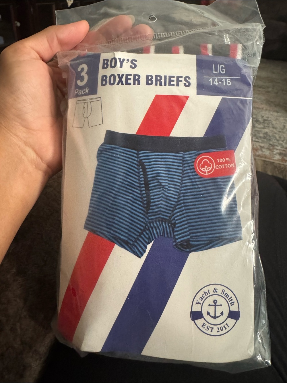 Boys' Blue Striped Boxer Briefs - Large (14-16) - 3 Pack